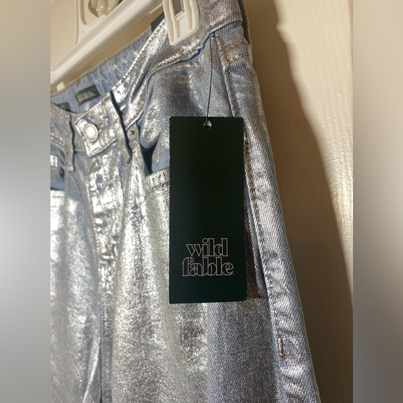 NWT wild fable High Rise Wide Leg Coated Jeans Metallic Silver - Picture 7 of 10